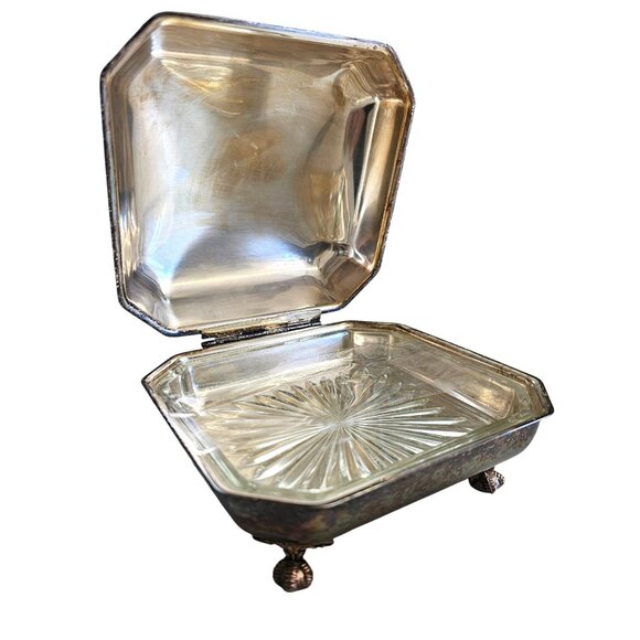 Antique Silver Footed Silent Butler Crumb Catcher Wood Handle - Picture 3 of 14